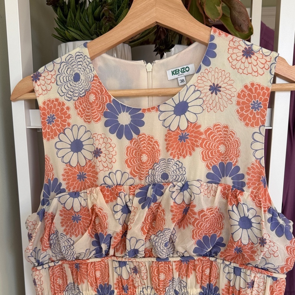 Kenzo Floral 100% Silk midi dress Sz M/ Fr 38 - Picture 2 of 8